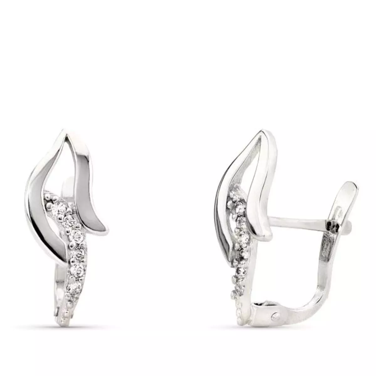 9K PENDIENTES ORO BLANCO BANDAS CON CIRCONITA 15X7 MM CIERRE CATALAN 1