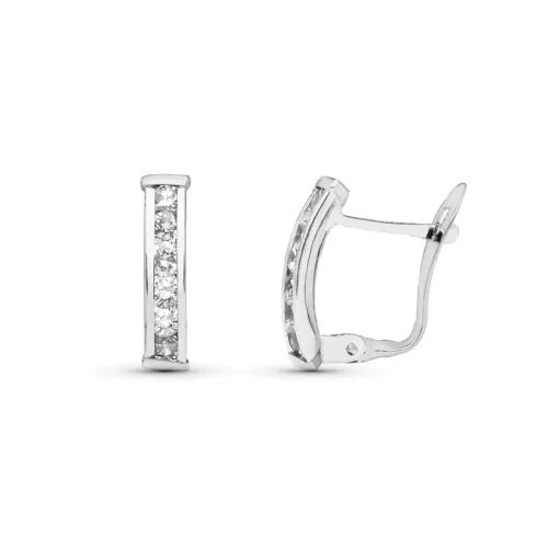 9K PENDIENTES ORO BLANCO BANDAS CON CARRIL DE CIRCONITA 14X3 MM CATALAN 1