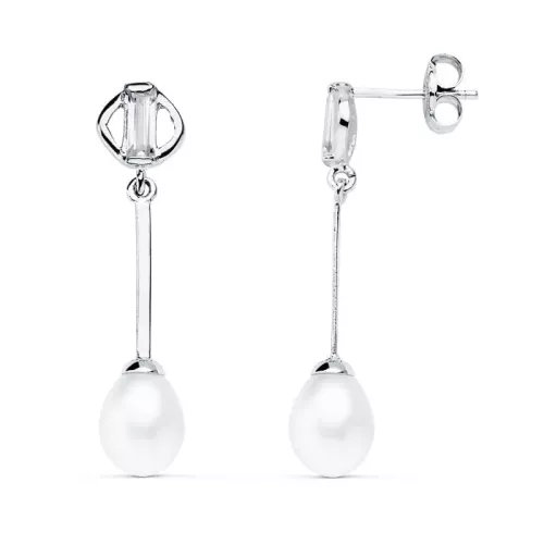 9K PENDIENTES LARGOS ORO BLANCO PERLA CIERRE PRESION 1