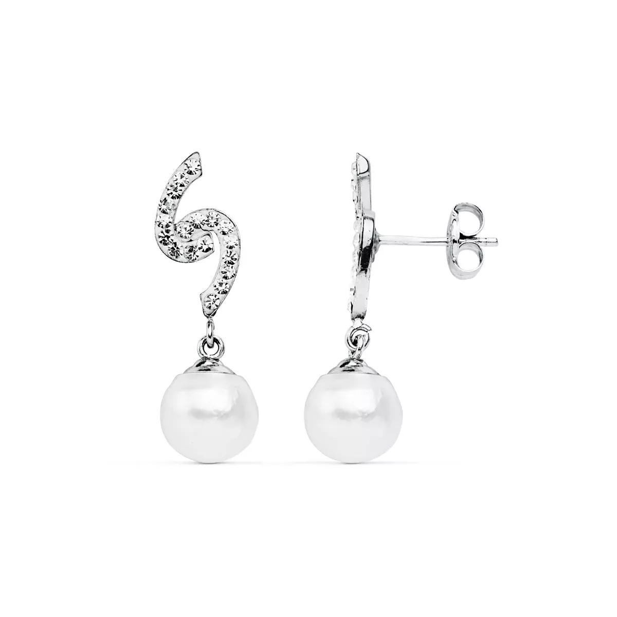 9K PENDIENTES ORO BLANCO PERLA 8 MM 24X6 MM CIERRE PRESION 0