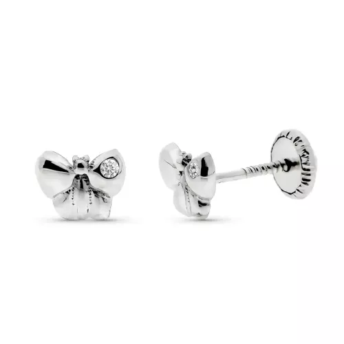 9K PENDIENTES ORO BLANCO FLOR DIAMANTES 0.016 CTS SI-H 6X5 MM TUERCA 0