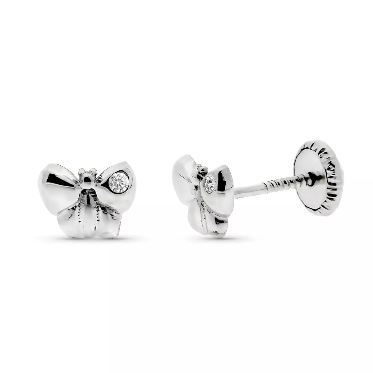 9K PENDIENTES ORO BLANCO FLOR DIAMANTES 0.016 CTS SI-H 6X5 MM TUERCA 0