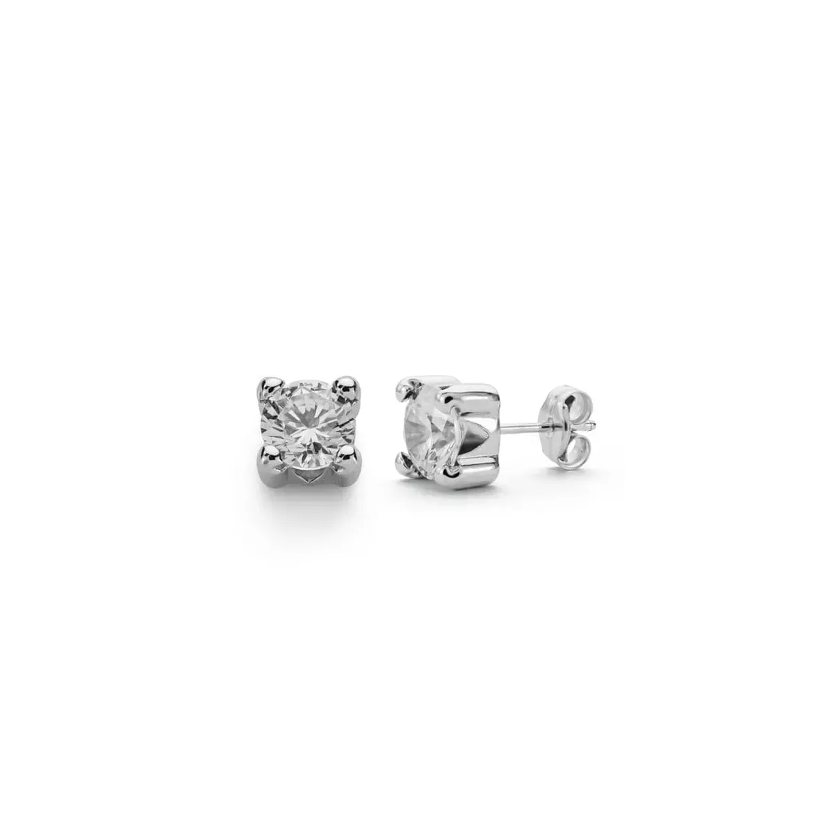 9K PENDIENTES ORO BLANCO CIRCONITA 6.5 MM 4 GARRAS CIERRE PRESION 0