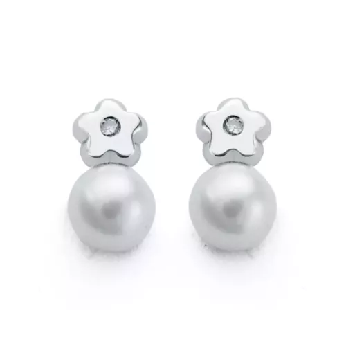 9K PENDIENTES ORO BLANCO DIAMANTES 9X5 MM 0.02 CTS SI-H CIERRE TUERCA 0