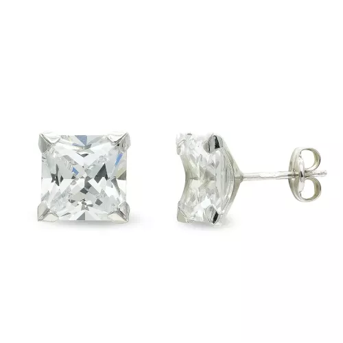 9K PENDIENTES ORO BLANCO CIRCONITA 8 MM 4 GARRAS PRESION 0