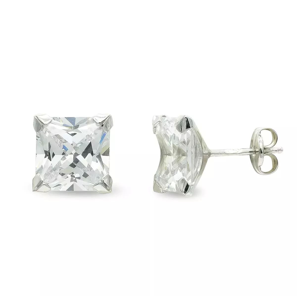 9K PENDIENTES ORO BLANCO CIRCONITA 8 MM 4 GARRAS PRESION 0