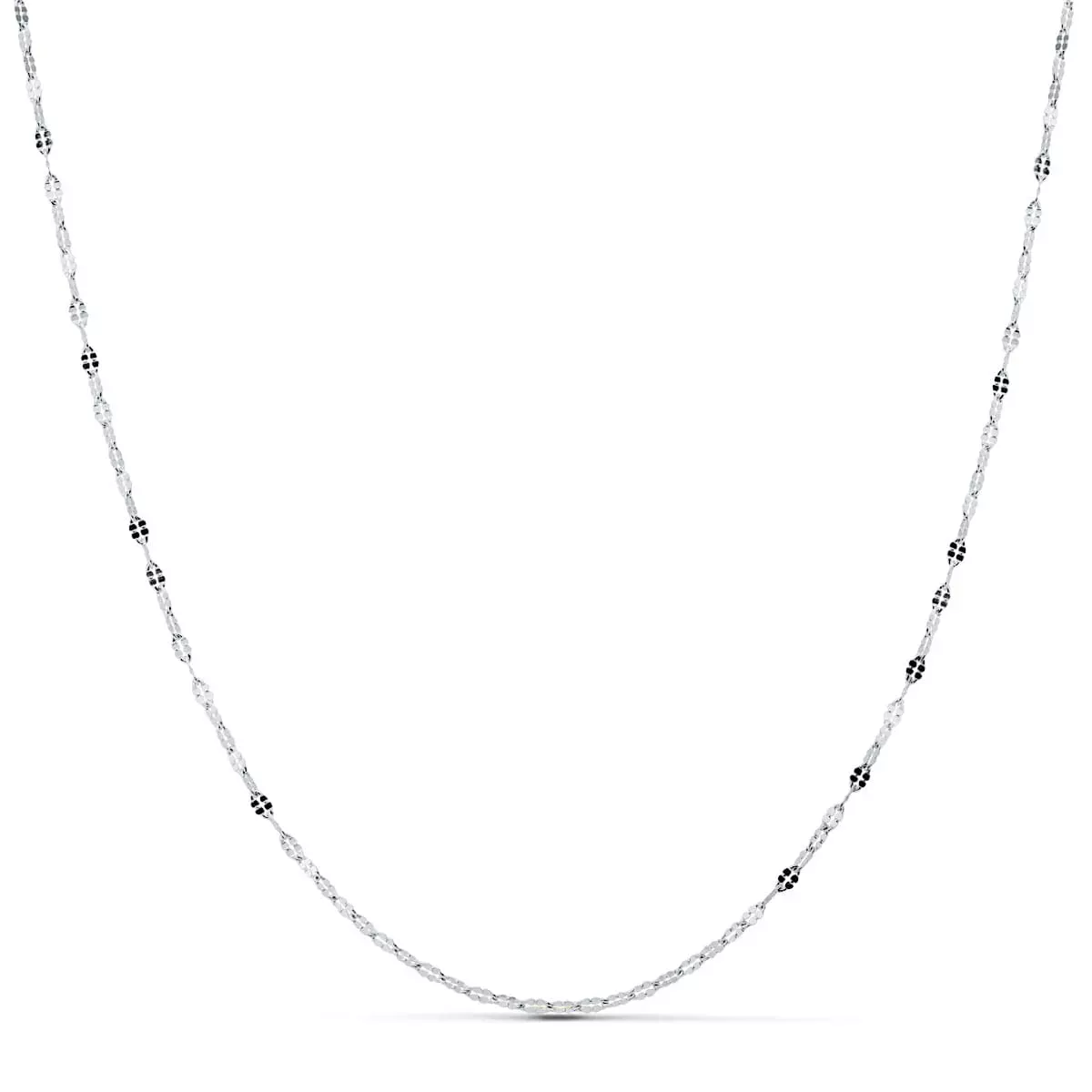 18K CADENA MACIZA ORO BLANCO ESLABONES PLANOS TALLADOS 1.5 MM 40CM 1