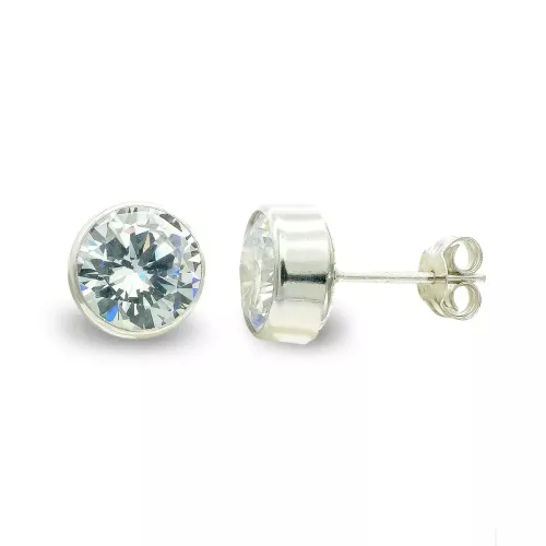 9K PENDIENTES ORO BLANCO 7 MM CHATON CIRCONITA CIERRE PRESION 0