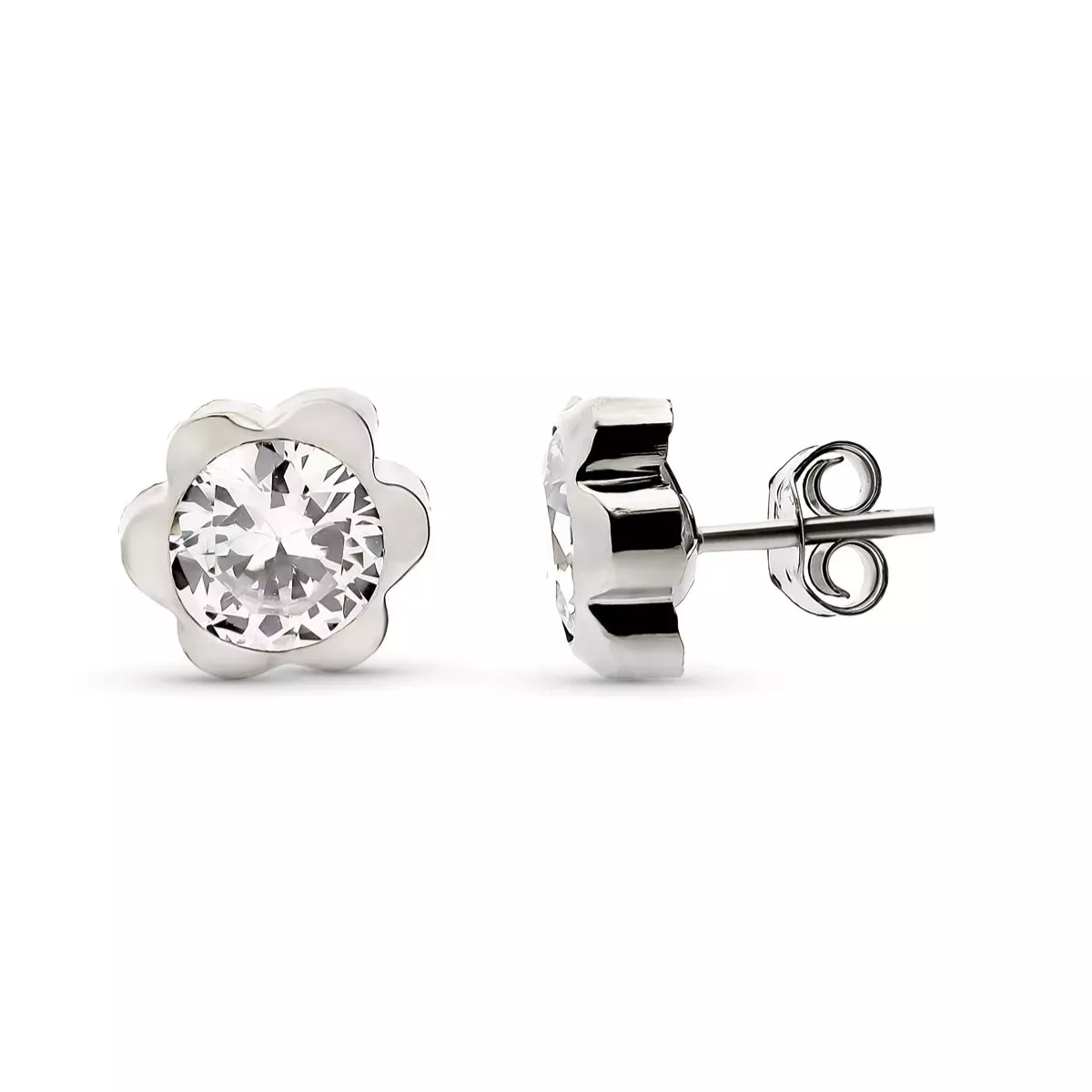 9K PENDIENTES ORO BLANCO MARGARITA LIGERA 6X6 MM CIERRE PRESION 0