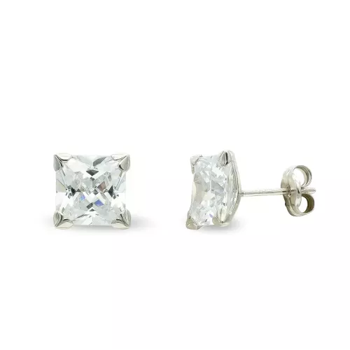 9K PENDIENTES ORO BLANCO CIRCONITA 7 MM GARRAS CIERRE PRESION 0