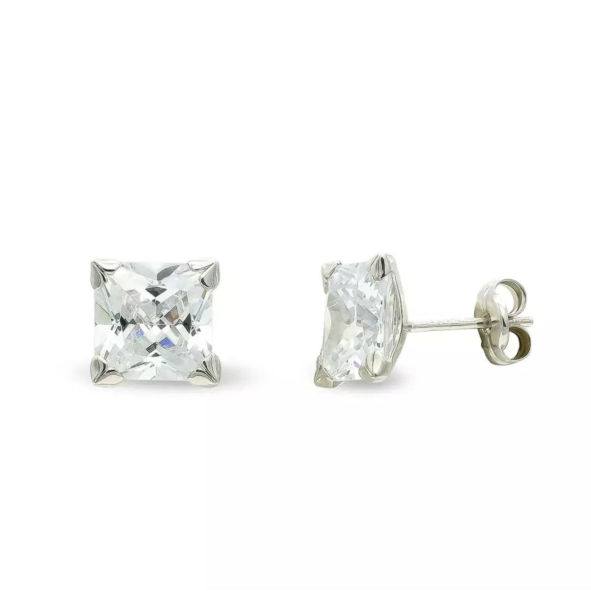 9K PENDIENTES ORO BLANCO CIRCONITA 7 MM GARRAS CIERRE PRESION 0