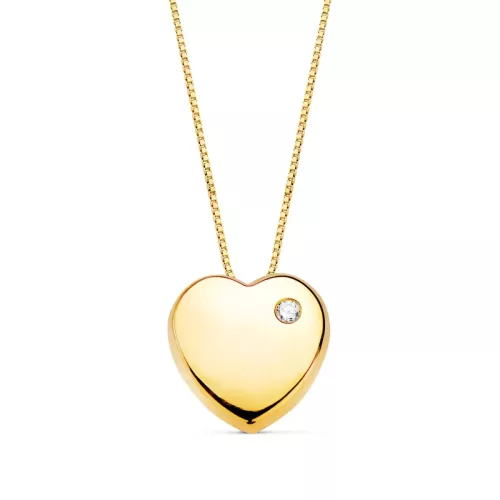 18K COLGANTE CORAZON CIRCONITA ORO AMARILLO CADENA 1