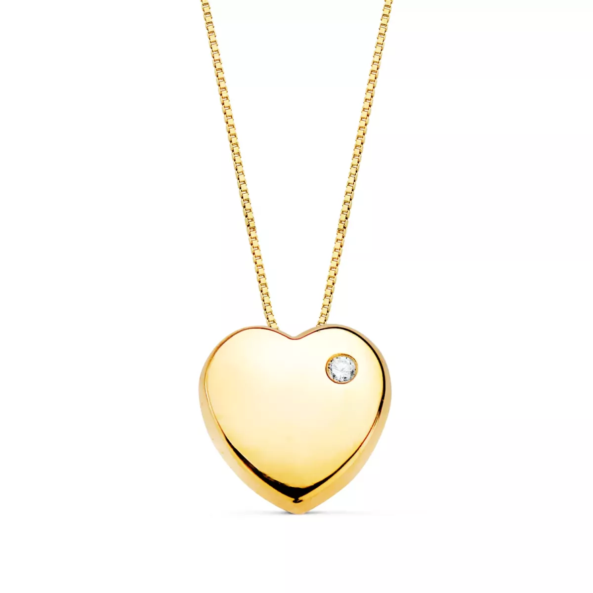 18K COLGANTE CORAZON CIRCONITA ORO AMARILLO CADENA 1