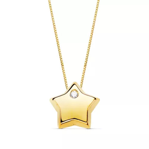 18K COLGANTE ESTRELLA CIRCONITA CADENA ORO AMARILLO 42CM 1