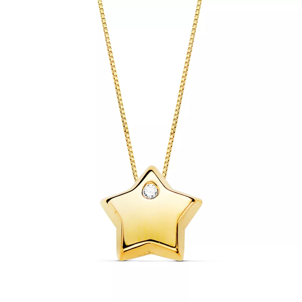 18K COLGANTE ESTRELLA CIRCONITA CADENA ORO AMARILLO 42CM 1