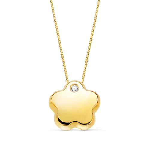 18K COLGANTE FLOR CIRCONITA ORO AMARILLO CADENA 42CM 1
