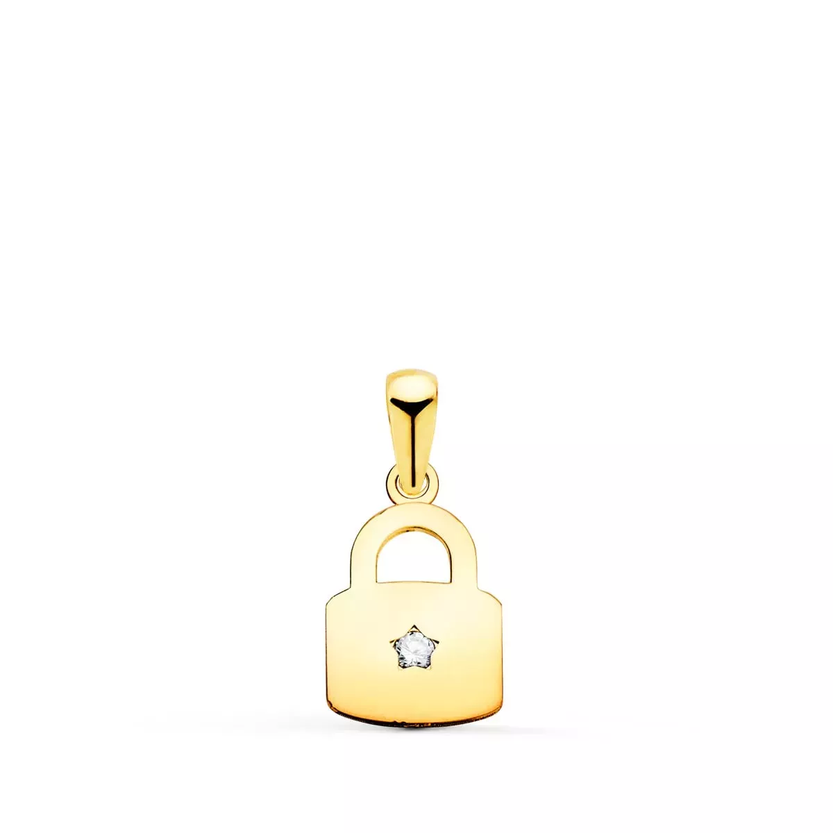 18K COLGANTE ORO AMARILLO CANDADO EN BRILLO CON CIRCONITA 14 X 9 MM 0