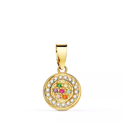 18K COLGANTE ORO AMARILLO CON CIRCONITA BLANCAS Y MULTICOLOR. DIAMETRO: 9MM 0