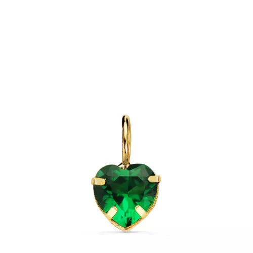 18K COLGANTE ORO AMARILLO CORAZON PIEDRA COLOR VERDE 6 X 6 MM. 0
