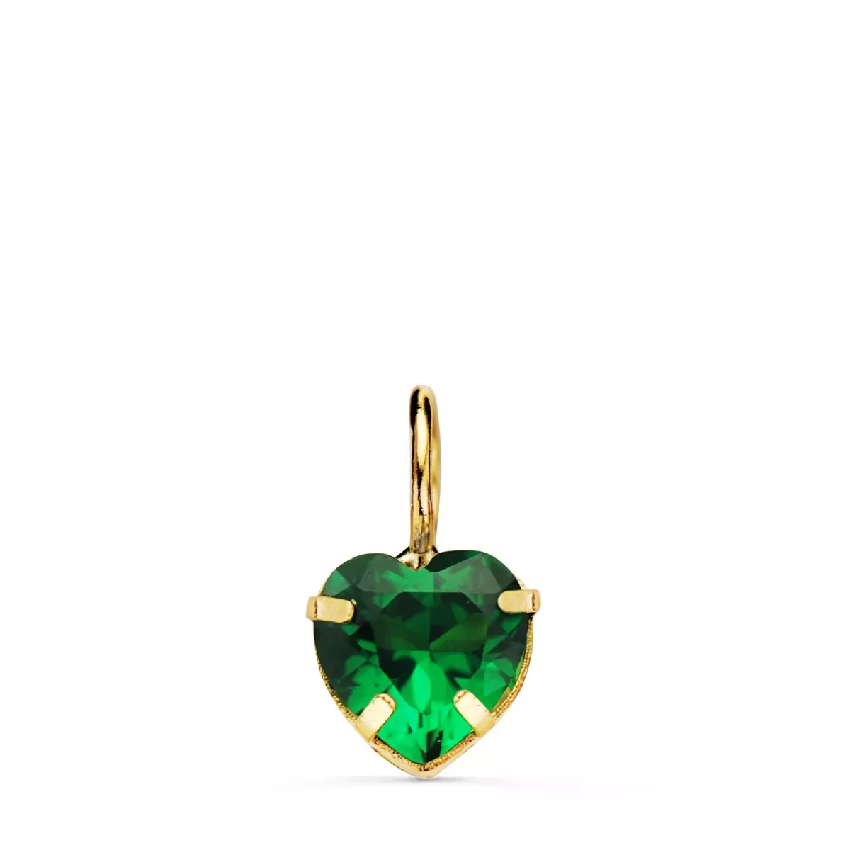 18K COLGANTE ORO AMARILLO CORAZON PIEDRA COLOR VERDE 6 X 6 MM. 0