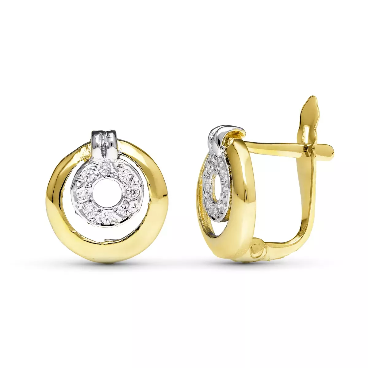 9K PENDIENTES ORO BICOLOR CIRCONITA 11X10 MM CIERRE CATALAN 1