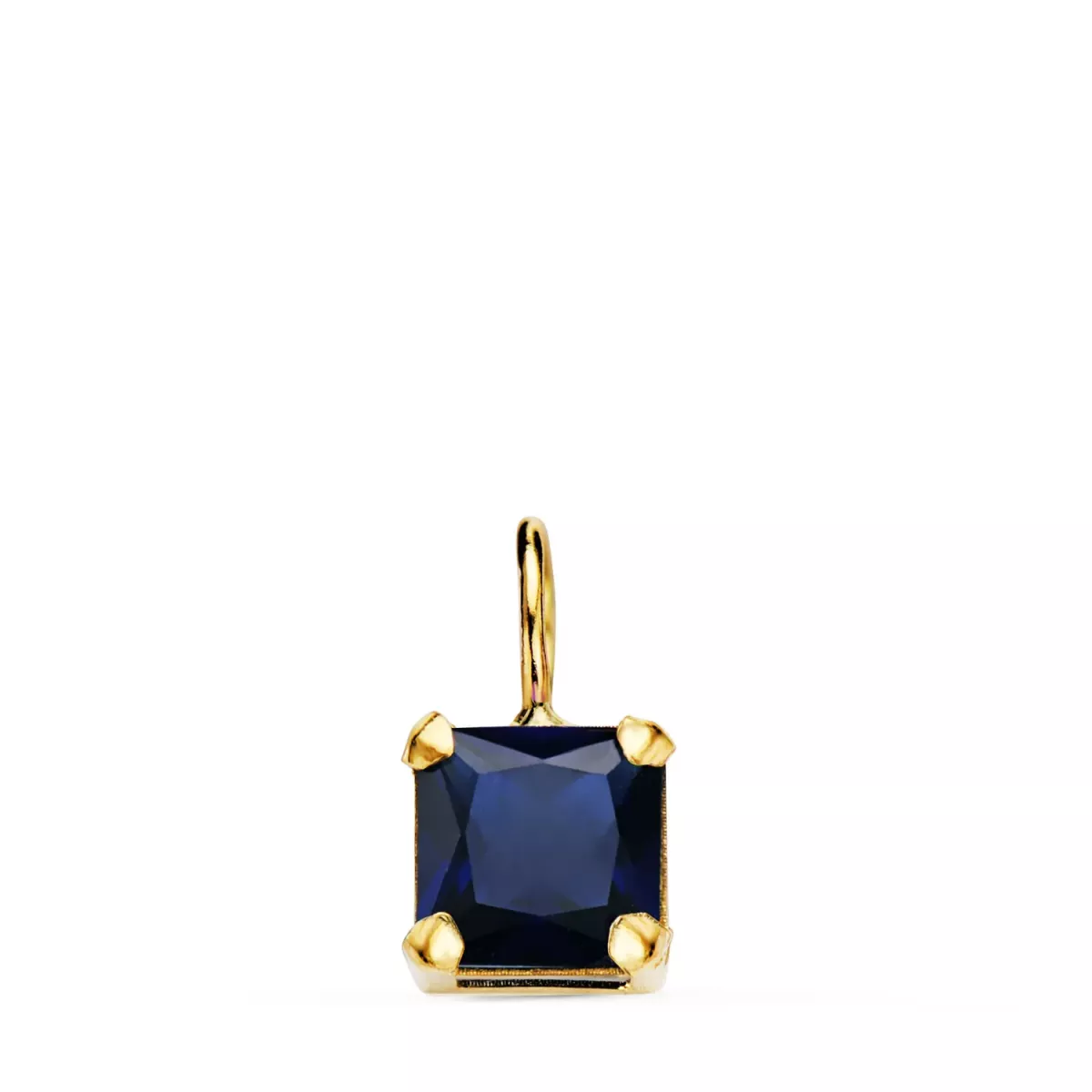 18K COLGANTE ORO AMARILLO CUADRADO CON GARRAS Y PIEDRA COLOR AZUL DE 6
