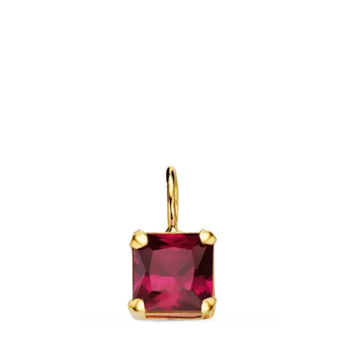18K COLGANTE ORO AMARILLO CUADRADO CON GARRAS Y PIEDRA COLOR ROJA DE 6