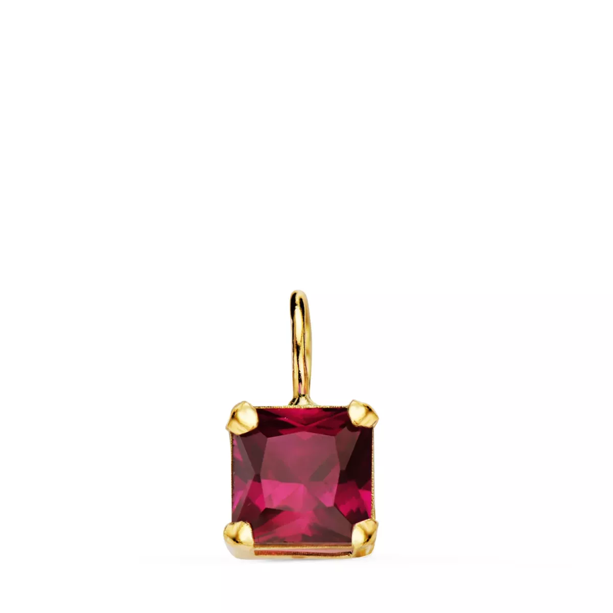 18K COLGANTE ORO AMARILLO CUADRADO CON GARRAS Y PIEDRA COLOR ROJA DE 6