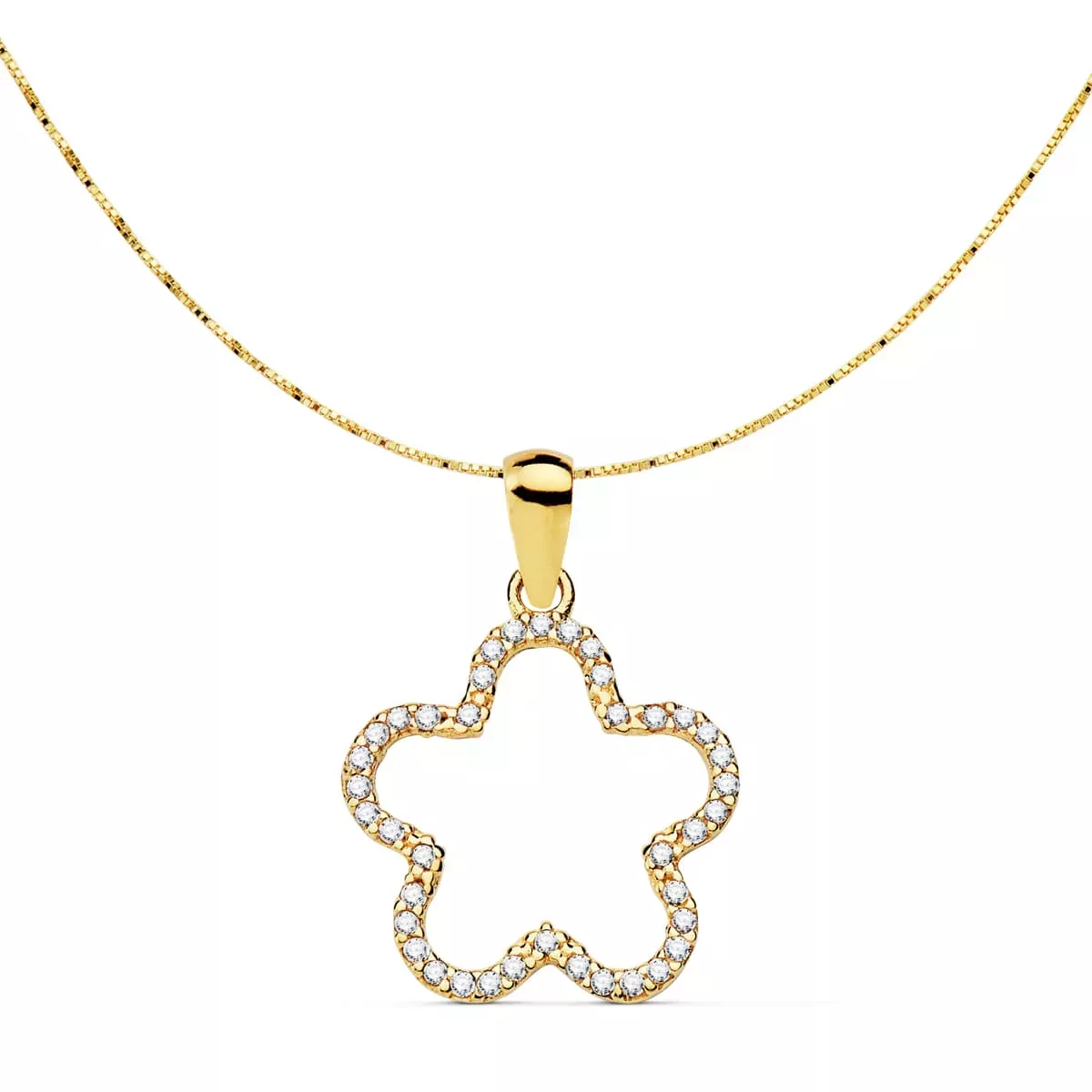 18K COLGANTE ORO AMARILLO ESTRELLA CIRCONITA 16X16 MM CADENA VENECIANA 42 3 CM 1