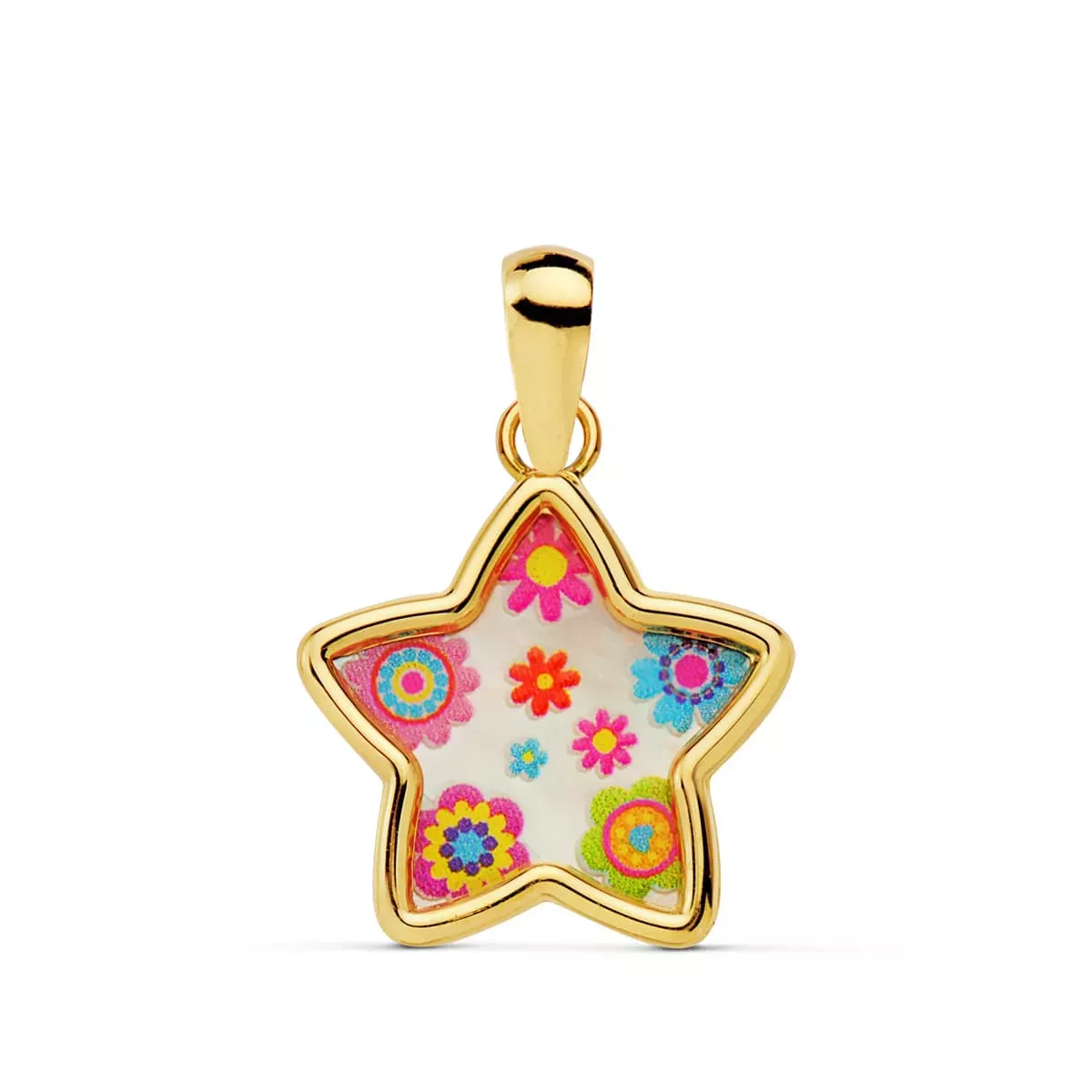 18K COLGANTE ORO AMARILLO ESTRELLA NACAR COLORES. 13X13 MM 0
