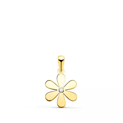18K COLGANTE ORO AMARILLO FLOR 6 PETALOS EN BRILLO CON CIRCONITA 14X11 MM 0