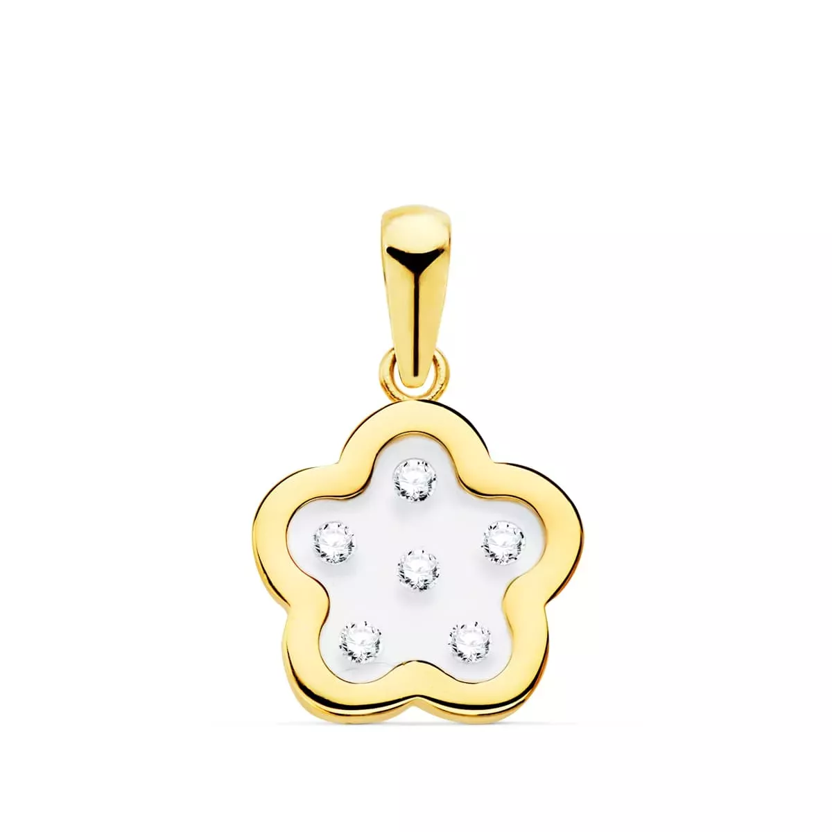 18K COLGANTE ORO AMARILLO FLOR AIRSHINE TRANSPARENTE CON CIRCONITA 11X11 MM 0