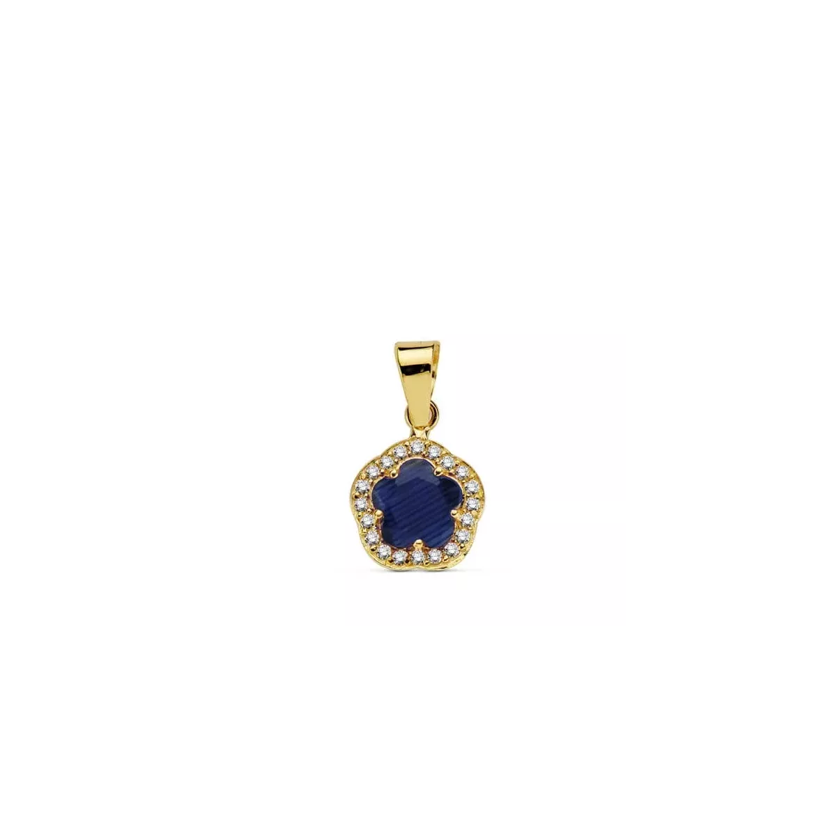 18K COLGANTE ORO AMARILLO FLOR PIEDRA AZUL 9 X9 MM 0