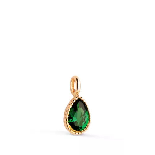 18K COLGANTE ORO AMARILLO GOTA PIEDRA VERDE BORDES BOLITAS. MEDIDA: 11 X 5MM 0