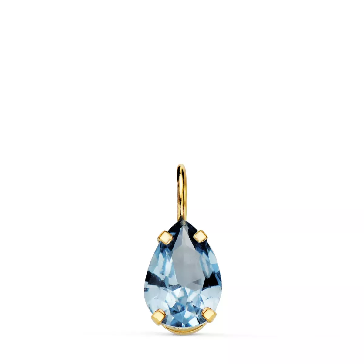 18K COLGANTE ORO AMARILLO LAGRIMA CON GARRAS Y PIEDRA COLOR AGUAMARINA 6