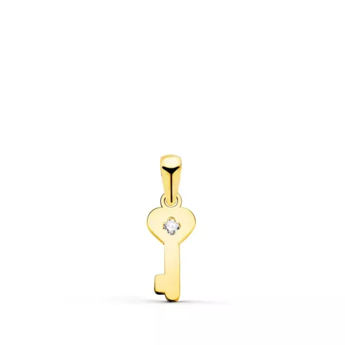 18K COLGANTE ORO AMARILLO LLAVE LISA EN BRILLO CON CIRCONITA 14 X 6 MM 0