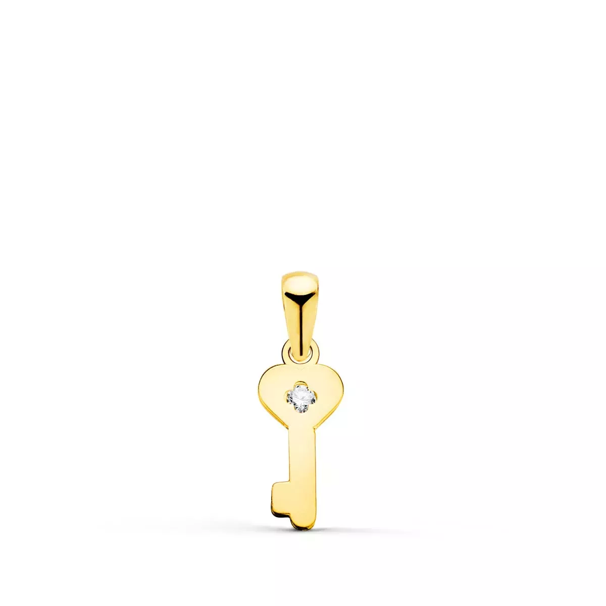 18K COLGANTE ORO AMARILLO LLAVE LISA EN BRILLO CON CIRCONITA 14 X 6 MM 0