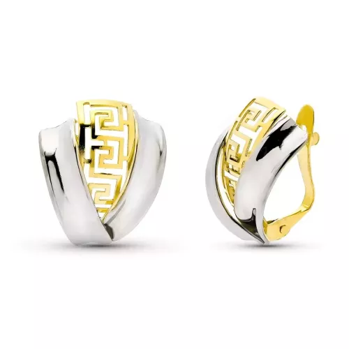 9K PENDIENTES ORO BICOLOR BANDAS 16X13 MM CATALAN 1