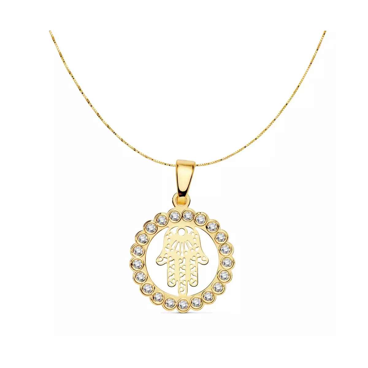 18K COLGANTE ORO AMARILLO MANO DE FATIMA CIRCONITA 15 MM 1
