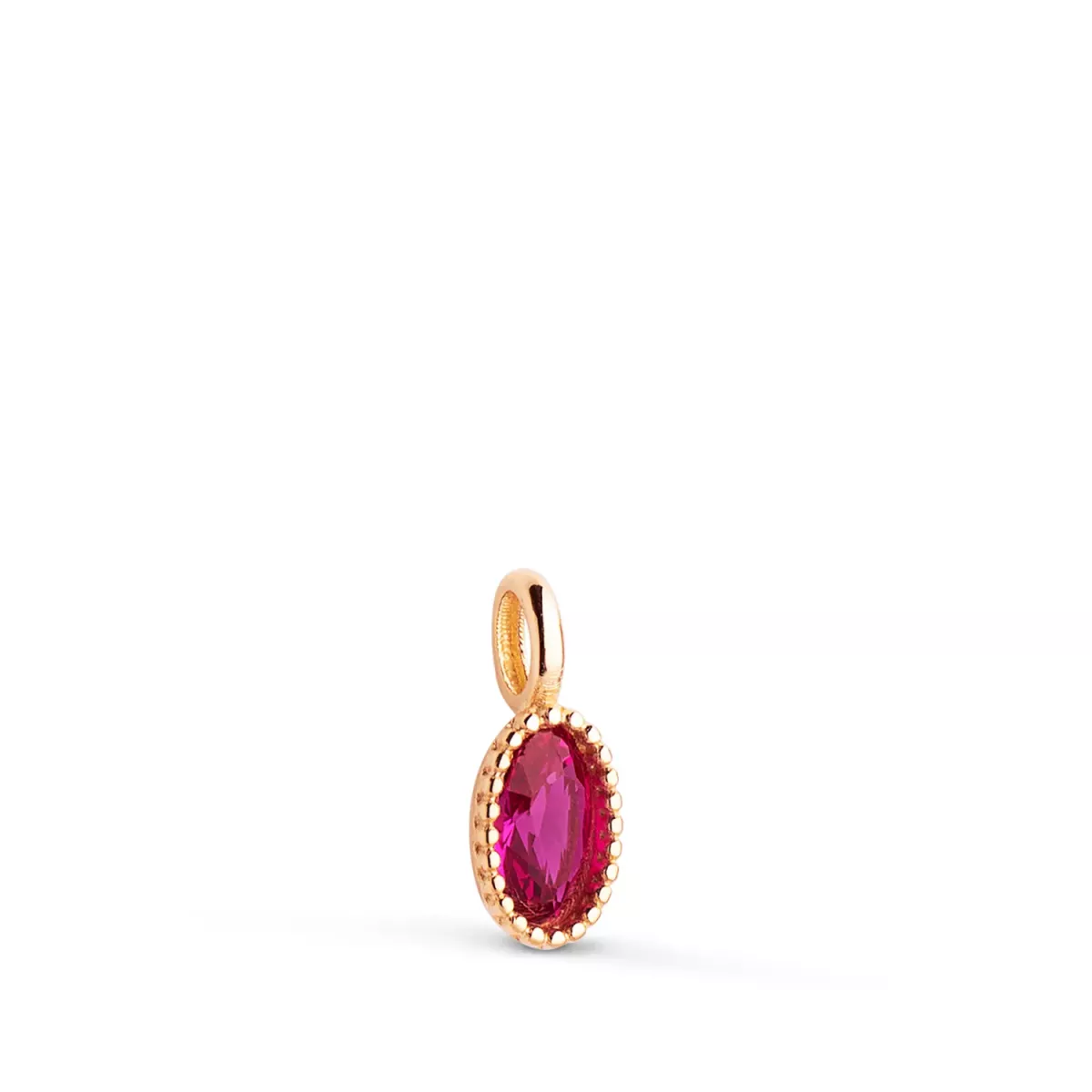 18K COLGANTE ORO AMARILLO OVAL PIEDRA ROJA BORDES BOLITAS. MEDIDA: 9 X 4MM 0