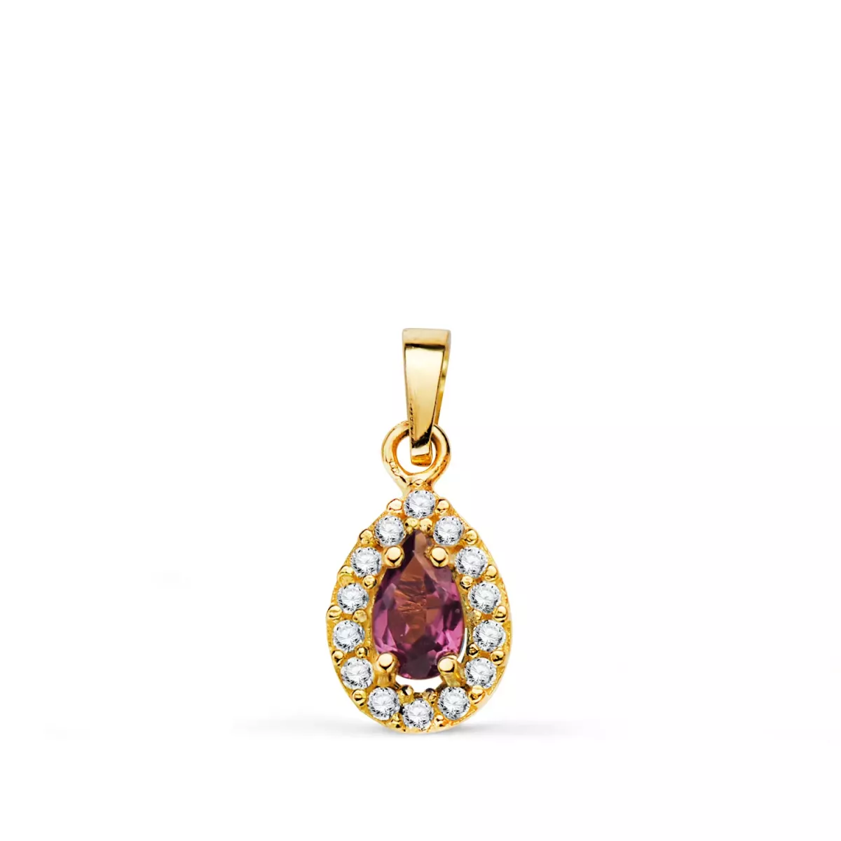 18K COLGANTE ORO AMARILLO PIEDRA GOTA AMATISTA Y CIRCONITAS. 11 X 6 MM. 0