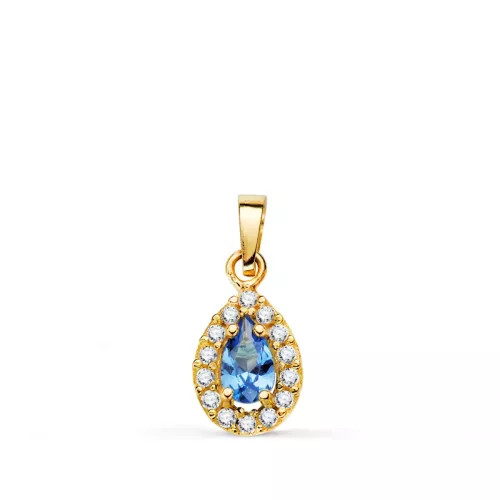 18K COLGANTE ORO AMARILLO PIEDRA GOTA AZUL Y CIRCONITAS. 11 X 6 MM. 0