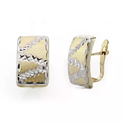 9K PENDIENTES ORO BICOLOR RECTANGULAR TALLADOS. MEDIDA: 15X9 MM CIERRE CATALAN 1