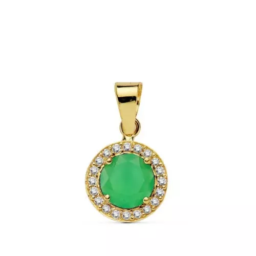 18K COLGANTE ORO AMARILLO PIEDRA VERDE 9 MM CIRCONITAS 0