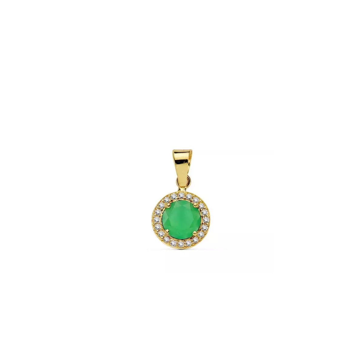 18K COLGANTE ORO AMARILLO PIEDRA VERDE 9 MM CIRCONITAS 0