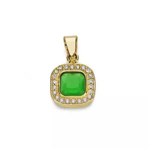 18K COLGANTE ORO AMARILLO PIEDRA VERDE Y CIRCONITA 9X9 MM 0