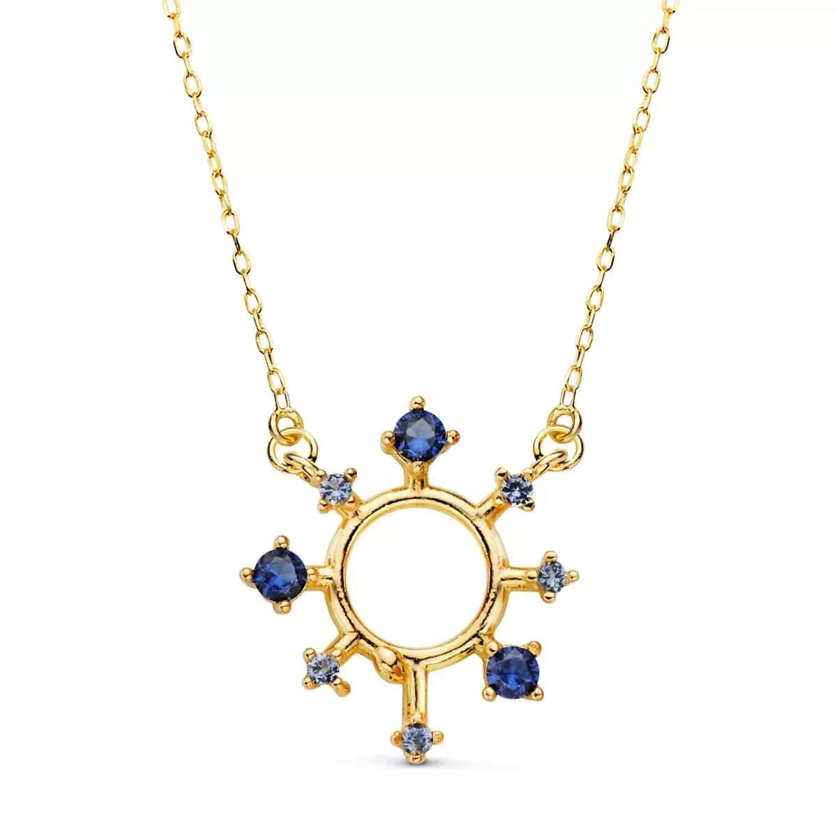 18K COLGANTE ORO AMARILLO RAYOS DE SOL Y CIRCONITAS AZULES 17X16 MM. CADENA FORZADA: 40-2 CM 1