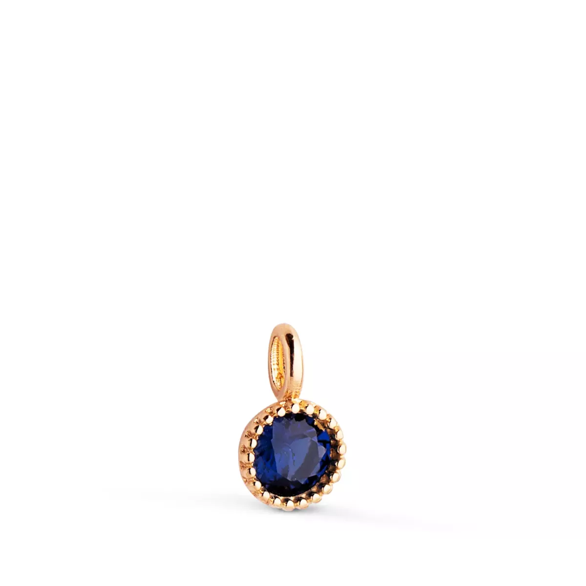 18K COLGANTE ORO AMARILLO REDONDO PIEDRA AZUL BORDES BOLITAS. MEDIDA: 8