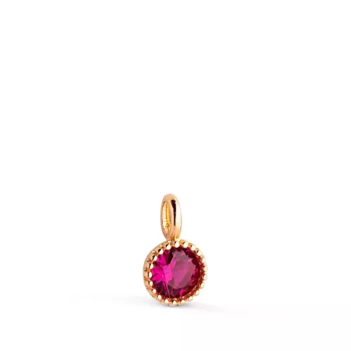 18K COLGANTE ORO AMARILLO REDONDO PIEDRA ROJA BORDES BOLITAS. MEDIDA: 8