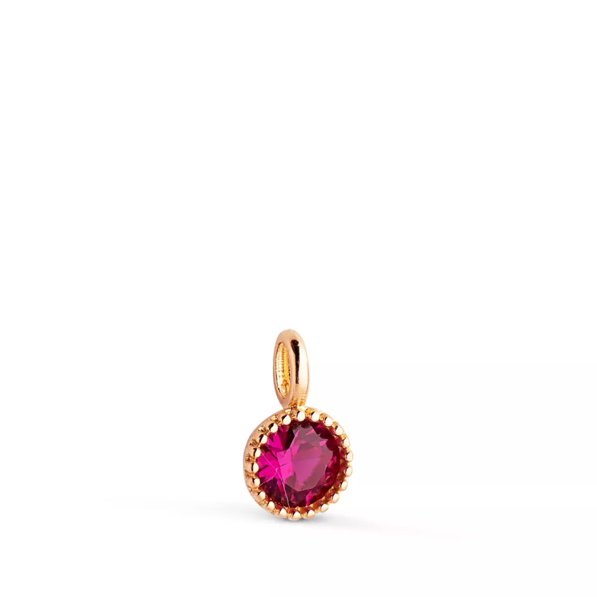 18K COLGANTE ORO AMARILLO REDONDO PIEDRA ROJA BORDES BOLITAS. MEDIDA: 8